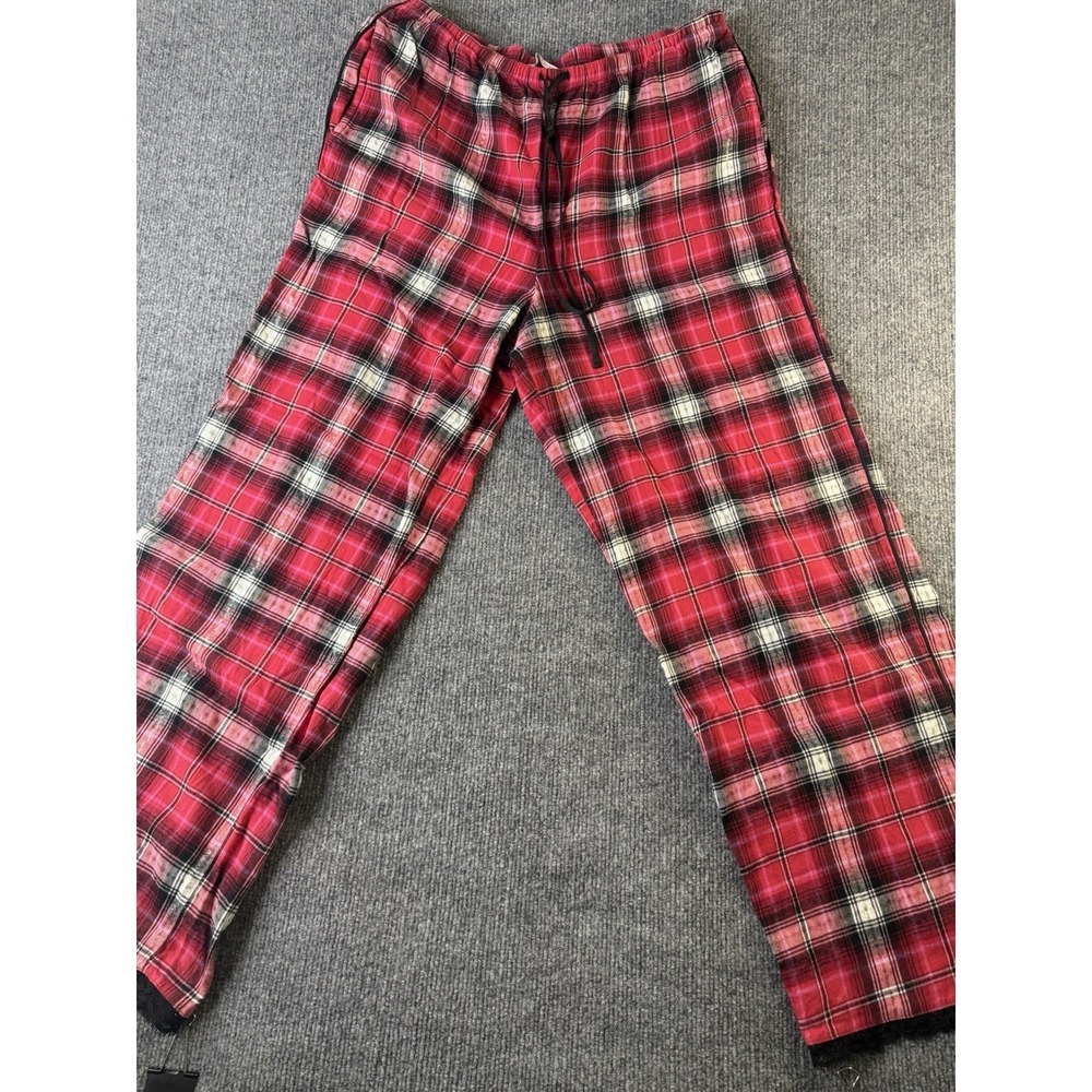 Victoria's Secret Plaid Pajama Pants Women's Large Red Lace Trim Lounge Sleep